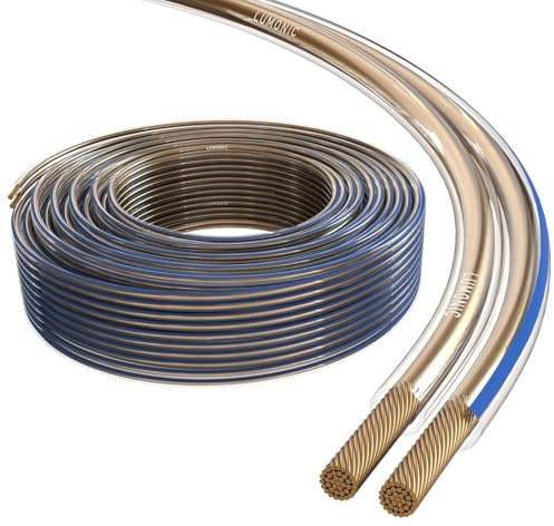 Lumonic Cavi per altoparlanti | 50m Trasparente | 2x 1,5mm² CCA | Marcatura blu Cavo per diffusori HiFi | Linea audio doppia