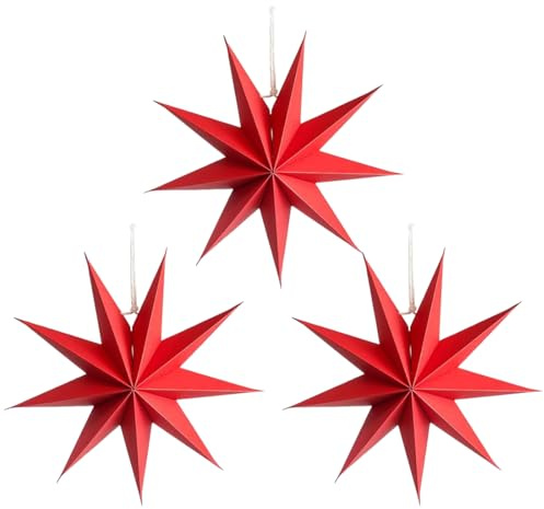 OUDQFCJ 12 PCS Decorazioni Natalizie a Stella Pieghevoli, Stelle di Carta 3D da Appendere per Natale, Finestre, Matrimoni, Compleanni, Avvento (25 cm) (Rosso)