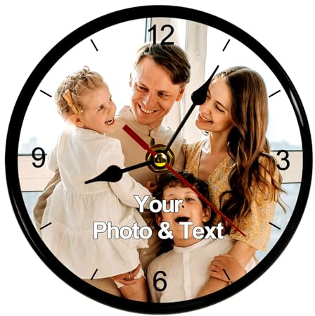 HSAEANZL Personalized Custom Wall Clock With Pictures Customizable Photo Text Logo Clocks For Office Living room Bedroom For Walls Non-Ticking