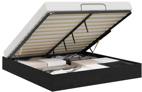 Swpsd Modern Ottoman Bed Frame with Gas Lift-Up Storage - Black Oak, Chipboard, 203 x 180 x 25 cm - Ideal for Bedroom Organization 3409206