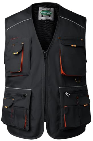 KTWOLEN Chaleco de Trabajo para Hombre Verano Chaleco Multibolsillos Chaqueta Sin Mangas de Trabajo para Carpintero, Negro, XL