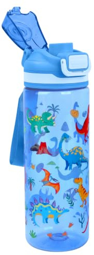 decalsweet Gourde Enfant Léger,650ml Gourde Maternelle Sans BPA Dinosaure | Bouteille Enfant Anti-Fuite avec Poignée,Gourde Sport pour Fille Garçon,École,Léger,Facile à nettoyer,Verrouillage Sécurisé