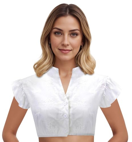 2026 Dirndl Camicetta Da Donna In Pizzo Colore Bianco,Oktoberfest Bluse Maniche Corte, Elegante Bottone Blusa Dirndl In Pizzo, Bianco A Maniche Corte, Tradizionale Con Bottone Per Oktoberfest