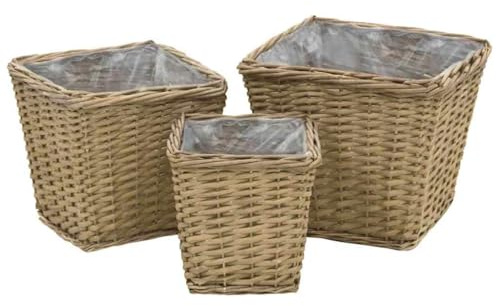 vidaXL Juego Arriates de Mimbre PE 3 Pzas Macetero Ratán Real Cesta Plantas