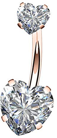 OUFER 14G 316L Surgical Steel Navel Piercing Jewellery Double Shiny Heart Cubic Zirconia Navel Bar Anti-allergic Belly Bars
