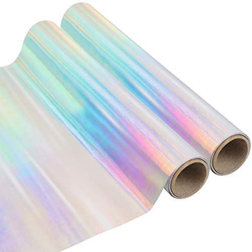 Belle Vous Holografisk Självhäftande Vinylrulle (2 Pack) – 1,5 m x 30 cm – Permanent Opal Regnbåge Rulle för Konst- & Hantverk, Skyltar, Klippning & Klistring, Silhouette Cameo, Stansskärare & Dekaler