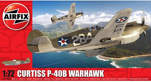 Airfix Model Set - A01003B Curtiss P-40B Warhawk Model Building Kit - Plastic Model Plane Kits for Adults & Children 8+, Set Includes Sprues & Decals - 1:72 Scale Model, Olive