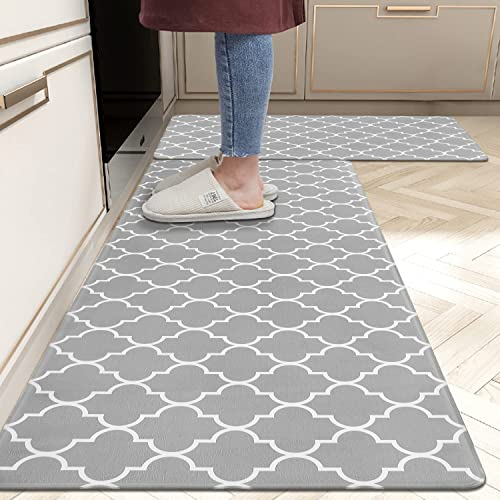 Pauwer 2 Piece Anti Fatigue küchenmatten Küche Bodenmatte Komfort Schwere Stehmatten wasserdichte rutschfeste Küche Teppiche Indoor Outdoor (Vierpass grau, 44cm x 70cm+44cm x 120cm)