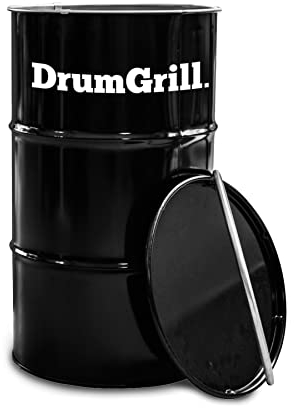 BarrelKings - Drumgrill Big Bbq Exterieur - Noir - Acier Inoxydable - Aspect Industriel - Panier à Charbon, Grille & Couvercle Inclus - 120L