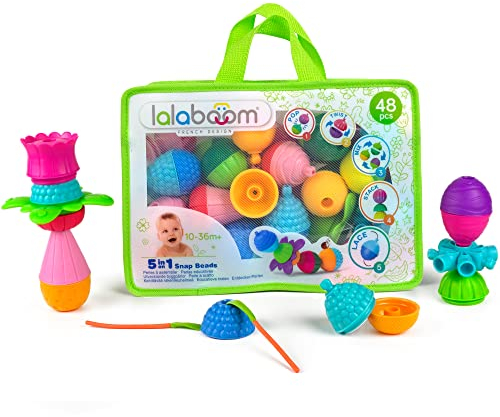 Lalaboom - Preschool Educational Beads - Montessori Shapes and Colors Construction Game and Learning Toy for Babies and Children from 10 Months to 4 Years Old - BL460, 48 Pieces in a Zipper Bag