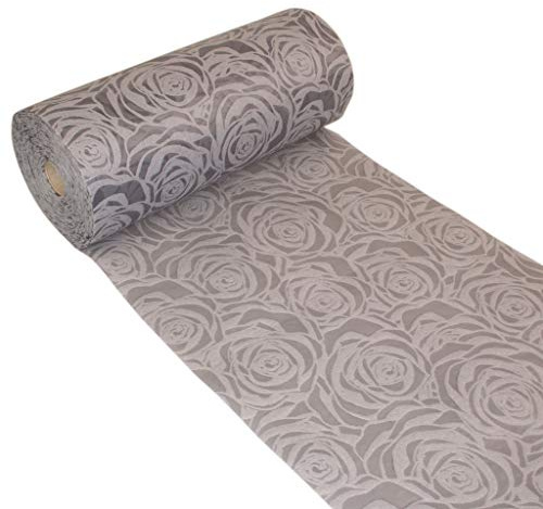 Dekoflor Tischband Tischläufer Tischdeko einzigartiges Rosen Design (Wasserfest, Lotuseffekt, samtige Oberfläche, 25 m Rolle, 30 cm Breite, 100% Nylon), Grau