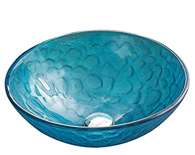 Modern gehärtetes Glasgefäßschalen Waschbecken, blauer oberer Mount-Badezimmer-Waschbecken über dem Zähler, runde Vanity-Arbeitsplatte Waschbecken-Schüssel mit Pop-Up-Abfluss ( Größe : Single basin )