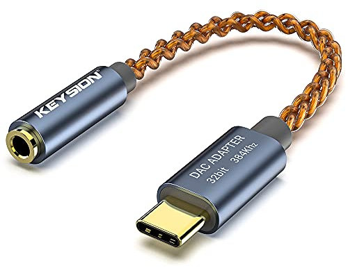 KEYSION HIFI DAC Amplificador de Auriculares USB Tipo C a Jack para Auriculares de 3,5 mm Adaptador Audio Decodificador Digital de 32 bit 384 kHz Convertidor AUX ALC5686 Chip DAC (Gray)