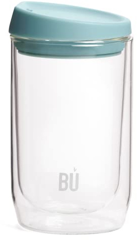 BU Products Reusable Double Walled Glass Coffee Cup | Travel Mug | Splash Proof Antibacterial Lid | BPA Free | Cappuccino Latte Flat White Glass Mugs | Vacuum Insulated | 12oz/340ml Mint Green