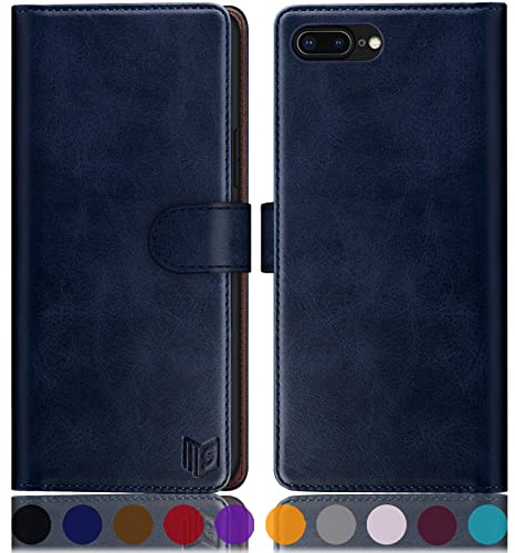 SUANPOT [RFID Schutz für iPhone 7 Plus/8 Plus 5,5-Zoll Hülle PU Leder Handyhülle Lederhülle Klapphülle Kartenfach Flip Cover für Apple 7 Plus/8 Plus Handy hülle Leather Wallet Phone Case Blau
