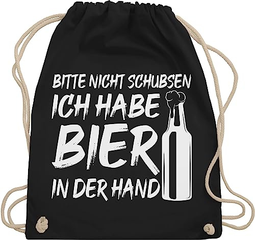 Shirtracer Turnbeutel Rucksack - Party & Alkohol Damen - Bitte nicht schubsen ich habe Bier in der Hand - Unisize - Schwarz - bierliebhaber geschenke saufrucksack sauf säufer beutel für biertrinker