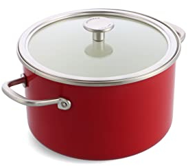KitchenAid Steel Core Enamel Casserole de 24 cm/6 litres avec couvercle, émail d'ingénierie allemande, induction, allant au four, Rouge empire