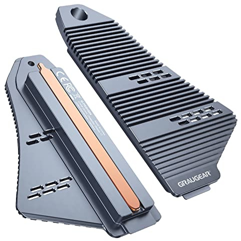 GRAUGEAR Copertura del dissipatore di calore SSD PS5, dissipatore di calore M.2 NVMe PS5, design a forma di navetta, dissipazione del calore con dissipatore del tubo di calore e pinna in alluminio per