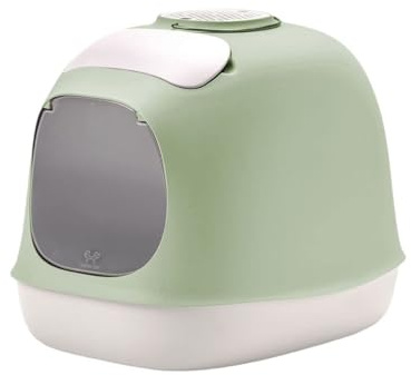 UNITED PETS Minù - Bandeja de Arena para Gatos de diseño, Fabricada en Italia, con Pala y Filtro, Color Verde/Blanco, arenero higiénico Cerrado para Gatos