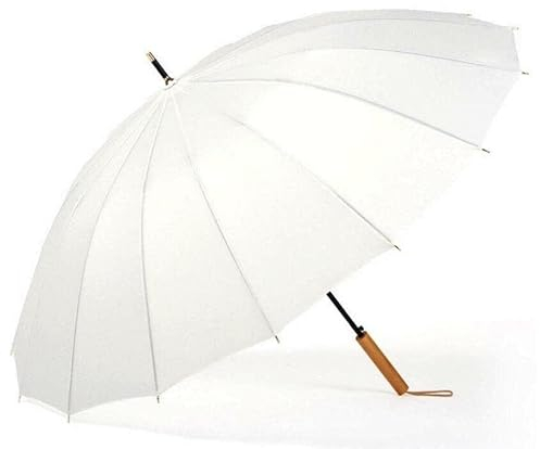 Krago Regenschirm mit Echtholzgriff, 16 Rippen, klassischer automatischer Öffnungsstab, mit wasserdichtem System, kompakter, eleganter und langlebiger Stockschirm, weiß