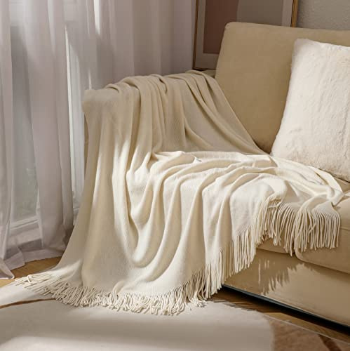 Hayisugal Wohndecke Weich Strick Wolldecke Quaste Kuscheldecke Einfarbig Sofadecke Schlafdecke Decke überwurf Decke Reisedecke, Beige, 130x210cm