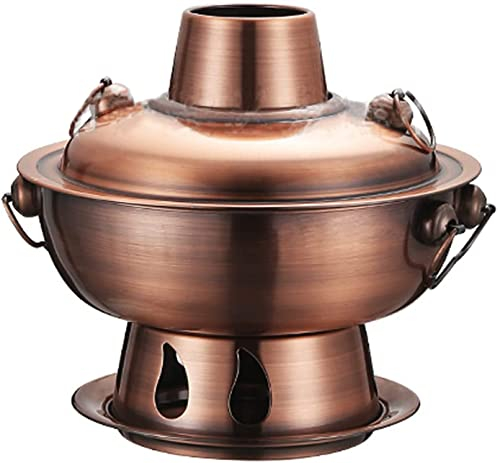 Holzkohle-Vintage-Kupfertopf, Edelstahl, chinesischer Hot Pot, traditioneller Eintopf, Suppentopf, Kochgeschirr für Zuhause, Party, Familientreffen (24 cm), rotes Kupfer