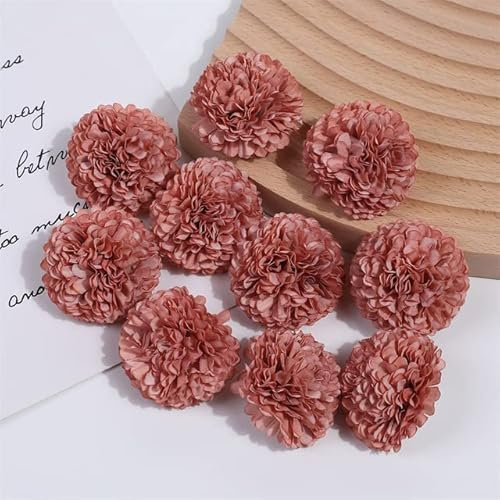 BHADANI 10/20PCS 4cm Hortensia Fleurs Artificielles Tête pour La Fête De Mariage Décoration De La Maison Année De Noël Cadeau Accessoires Fleur De Soie-Rouge Marron, 20pcs