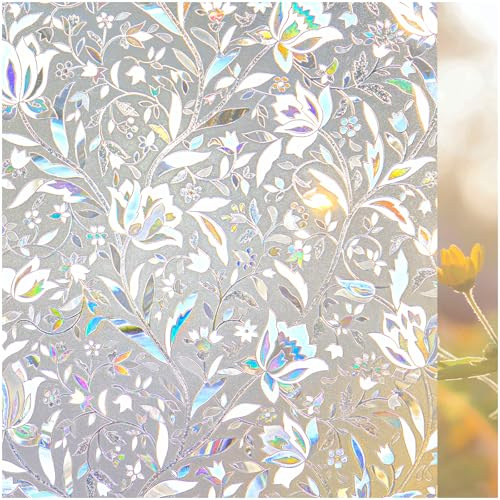 Lifetree Stained Glass Window Film Privacy 75x300cm, Self-Adhesive Rainbow Decorative Frosted Window Film with UV Protection Ideal for Home Office or Bathroom