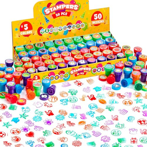 JOYIN 50 sellos surtidos para niños, sellos autoentintados con 50 diseños para regalos de fiesta de cumpleaños, premios de carnaval, sellos escolares, bolsa de regalo, Halloween, Navidad (zoológico