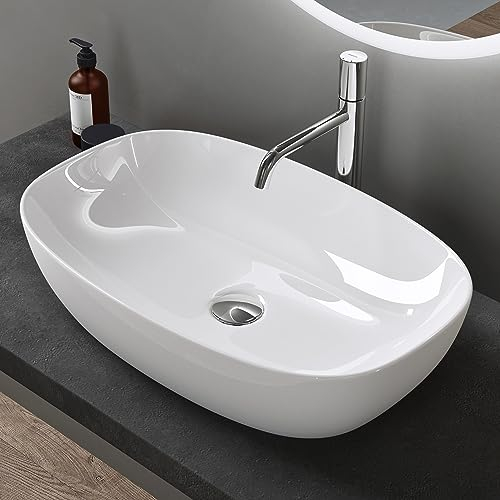 doporro Lavabo da Appoggio 60x39,5x14cm, Lavandino Bagno in Ceramica Nano Rivestimenti Brüssel104, Bianco