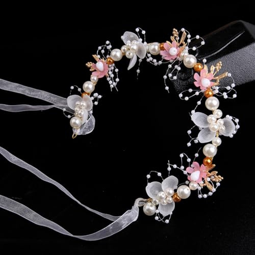 Whakano Blumenstirnband,Blumen und Perle Strass Blumen-Haarbänder,Haarschmuck Kommunion,Braut Blumenkranz,Hochzeits Haarschmuck Kopfschmuck für Damen und Mädchen,Hochzeit,Geburtstag,Party,Rosa