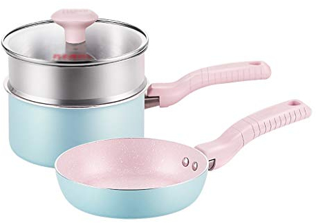Juego de utensilios de cocina íntimo para bebé, suplemento de alimentos, olla para Fideos Instantáneos, olla antiadherente, olla pequeña para leche con vaporera