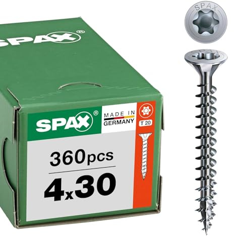 SPAX Universalschraube 4 x 30 mm, 360 St., Senkkopf T20, Vollgewinde, WIROX | WIROX beschichtete Vollgewindeschraube mit 4CUT Spitze zum Holzwerken ohne Vorbohren für den Innen- und Außenbereich.