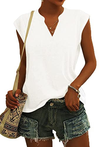 Cicy Bell Camicetta da Donna, Elegante, Senza Maniche, Scollo a V, Maglietta Estiva da Donna, Bianco, XXL