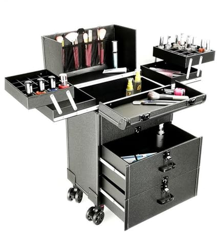 Groß Kosmetikkoffer Kosmetikkoffer Alu Beauty Case Kosmetikkoffer Pilotenkoffer Beauty Case Reisetrolley Friseurkoffer Kosmetik Trolley, 3-lagiger Trolley-Koffer, Kosmetikkoffer Mit Schubladen
