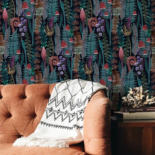 Selbstklebende Tapete Lila Pflanze Türkis Strukturtapete Wandtattoo Schlafzimmer Tapete Selbstklebend Vliestapete Wallpaper for Living Room Tapeten Leicht zu Entfernen Wandschutzfolie 38.6x100.6cm