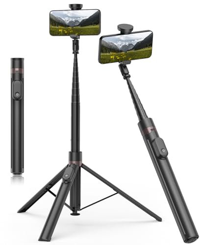 TONEOF 180cm Perche Selfie Trépied à Ouverture Automatique, Monopods Trepied Téléphone avec Télécommande Magnétique Rechargeable,Support Rotatif à 360° à 2 Axes,Trépied Stable pour iPhone/Android-Noir