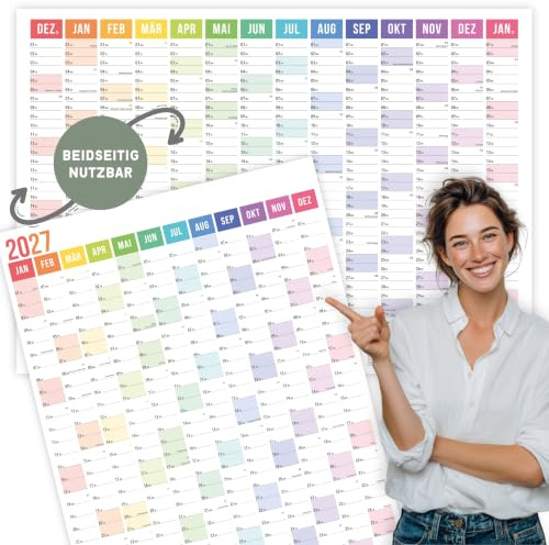 heaven+paper Wandkalender 2027 | A1 | Jahresplaner 2027 | Wandplaner 27 | Naturpapier | Feiertagen | Schulferien | Calendar made in Germany | XXL Wandkalender | Jahreskalender