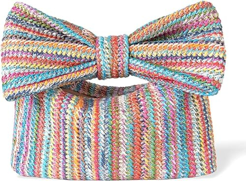 Fioeyr Straw Bow Clutch Bag for Women Girls Summer Woven Straw Handbag for Wedding Dinner Party Holiday