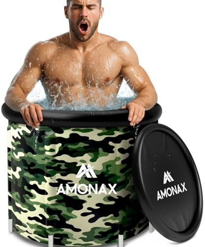 Amonax Ice Bath Tub, 377L Outdoor Recovery Pod with Floating Pool Thermometer, Cover and Lid, Cold Water Therapy Tub, Inflatable Soaking Baths with All Accessories (Camouflage)