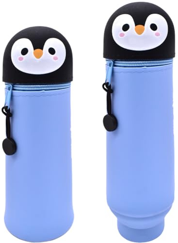 QRKPVHD Kawaii Cartoon Federmäppchen aus Weichem Silikon, Schlampermäppchen Ständer up und Stifteköcher 2 in 1, Federmäppchen Einziehbar für Schülerin Teenager