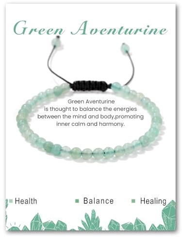 LOCCY Echtes Naturstein Armband für Damen, 4mm Verstellbare Natursteinarmband Perlenarmband Yoga Armband für Fraun Mädchen für Muttertag Geburtstag Valentinstag Weihnachten Geschenke (Grün Aventurin)