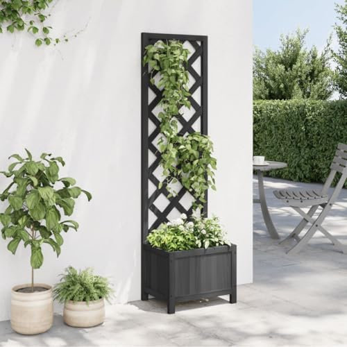 Homgoday Spalier mit Blumenkasten Pflanzkübel mit Spalier Blumenkübel mit Spalier Blumenkasten mit Rankhilfe Rankkasten Pflanzkasten für Kletterpflanzen Schwarz 40x30x135 cm Massivholz Tanne