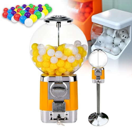 pedenencelia Commercial Coin Gumball Machine With Metal Stand 20 Colored Ball Shells,Coffee Pod Holder,Capacity 240 Pieces/3.2cm,Coffee Pod Gumball Machine,For Business Or Home,yellow