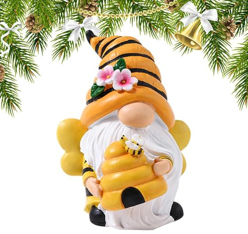 Wpsagek Statue de nain de jardin, statue de nain d'abeille, sculptures de jardin, décoration d'intérieur, statues extérieures pour jardin, cour, balcon