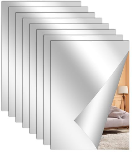 YOUNTHYE Lot de 8 A4 à coller - Film miroir flexible acrylique - 21 x 30 cm - Grand miroir adhésif pour dressing, toilettes d'invités, salon, salle de bain
