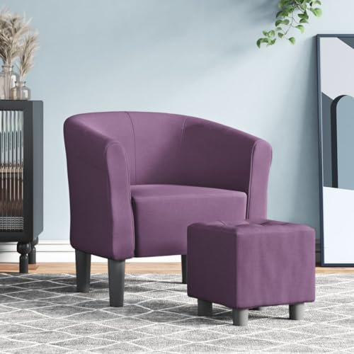 KATERYY Clubsessel mit Fußhocker Lila Stoff,Eleganter Clubsessel mit Fußhocker Gemütlicher Lesesessel für jeden Wohnraum Violett Wohnzimmer, Sessel