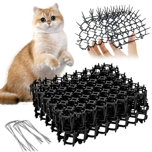 Lot de 12 pics anti-chat, 15,5 cm x 20 cm, en plastique avec 8 piquets en forme de U pour intérieur et extérieur, jardin, clôture (noir)