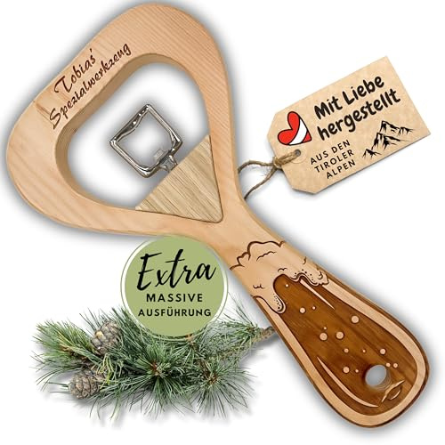 sagl.tirol® Flaschenöffner XXL aus Zirbenholz personalisiert – mit Namensgravur – 30 cm – mit Magnet – handgefertigt in Tirol – originelles Geschenk für Männer, Bierfreunde & Feiern