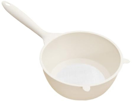 Mobestech Colador Escurridor De Arroz Grande Crema, Colador De Malla Plástica Fina, Escurridor Multifuncional Mango, Para Cocina Doméstica y Lavado De Frutas y Verduras